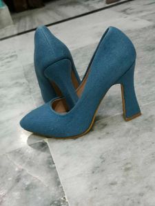 unused Blue Denim High Heels