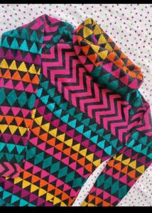 Vibrant Geometric Print Turtleneck Sweater