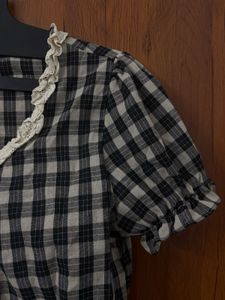 Gingham Lace Trim Top