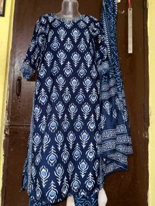 Navy Blue Printed Kurta Set with Dupatta
