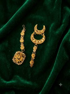 Exquisite Gold Maang Tikka & Earrings Set