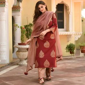 Bunaai Maroon Premium Cotton Suit Set