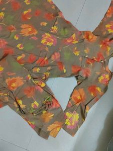 Brown Floral Print Kurta