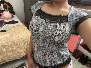 WHO'S NEXT Korean Vintage Y2K Snake Print Mesh Top