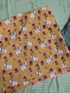 Yellow Dress Material with Cow Print