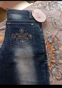 Stylish Embellished Blue Denim Jeans