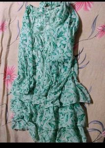 Green Floral Chiffon Ruffle Dress