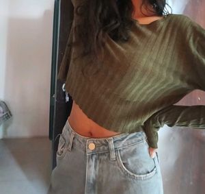 Ribbed Green Long Sleeve Top
