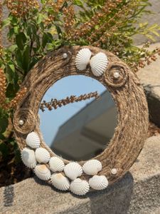 Handmade Boho Jute Seashell Mirror