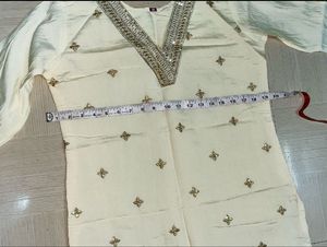 Elegant Cream Silk Kurta Set with Gold Embroidery
