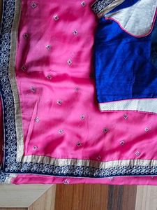 Beautiful Pink Saree with Blue Blouse