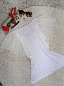 Chic White Top with Sheer Sleeves