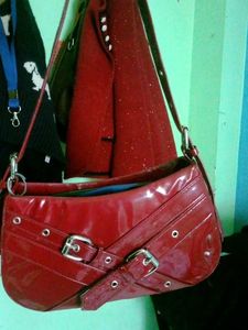 Red  Burgundy Buckled Shoulder Bag