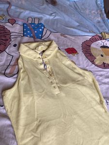 Yellow Sleeveless Collared Mini Dress