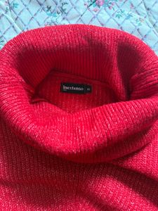 Red Knit Turtleneck Top
