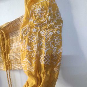 Yellow Embroidered Crop Top