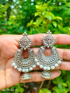Trendy Silver Oxidized Hanging Earring