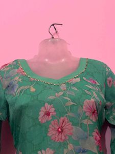 Green Floral Print Kurta