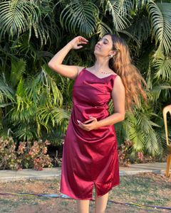 Satin Midi Dress with Cowl Neck