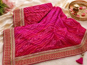 Stunning Pink Bandhani Chiffon Saree