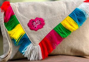 Beige Sling Bag with Colorful Tassels