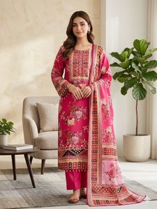 Vibrant Pink Floral Kurta Set with Dupatta