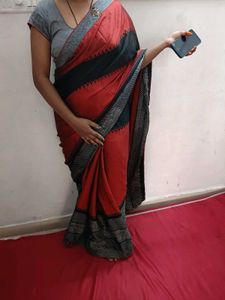 Elegant Red &amp; Black Saree with blouse