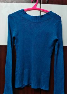 Blue V-Neck Long Sleeve Sweater