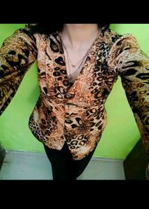Leopard Print V-Neck Long Sleeve Top