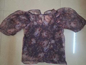 Sheer Floral Puff Sleeve Top
