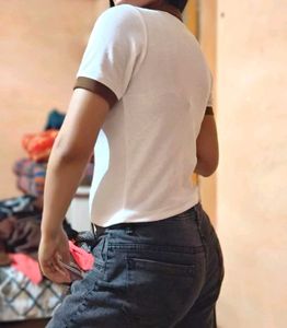 White &amp; Brown Ribbed Crop Top