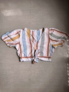 Only Striped Tie-Front Wrap Top