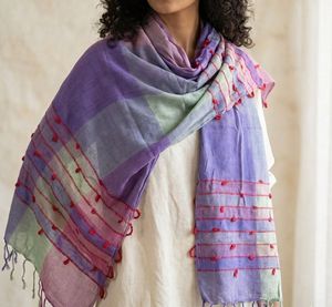 Colorful Striped Dupatta with Red Embroidery