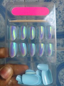 Iridescent Press-On Nails Set Magical blue