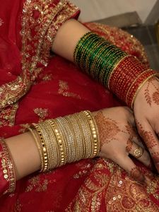 Traditional Bridal Bangles Set–Red,Green & Gold