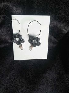 Floral Pearl Drop Hoop Earrings