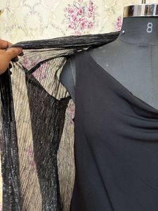Chic Black Dress with Shimmer Cardigan