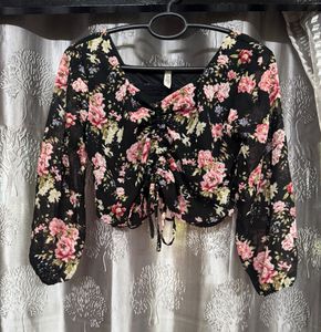 Floral Print Ruched Crop Top