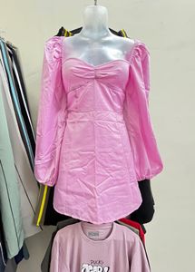 Cute Pink Puff Sleeve Mini Dress