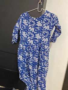 Blue &amp; White Floral Print Kurta