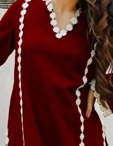 Maroon Kurta Set with White Lace Detail
