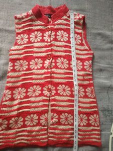 Red Floral Sleeveless Cardigan