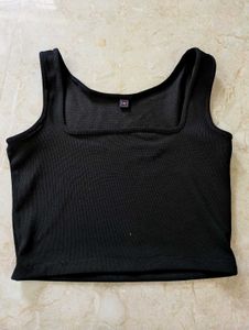 Black Square Neck Ribbed Tank Top