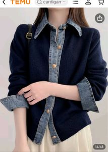 Denim Collar Navy Sweater