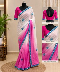 Stunning White & Pink Ombre Sequin Saree