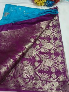 Beautiful Teal Embroidered Saree with blouse