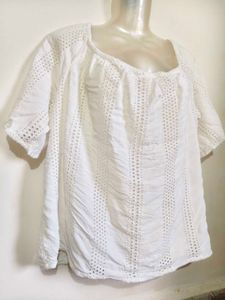 Chic White Eyelet Blouse Large -XL SIZE