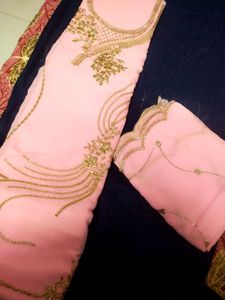 Elegant Pink Dress Material with cut work du
