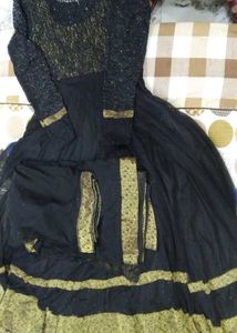 Elegant Black &amp; Gold Anarkali Dress