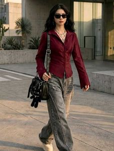New with tag Korean Chic Burgundy Button-Up Shirt